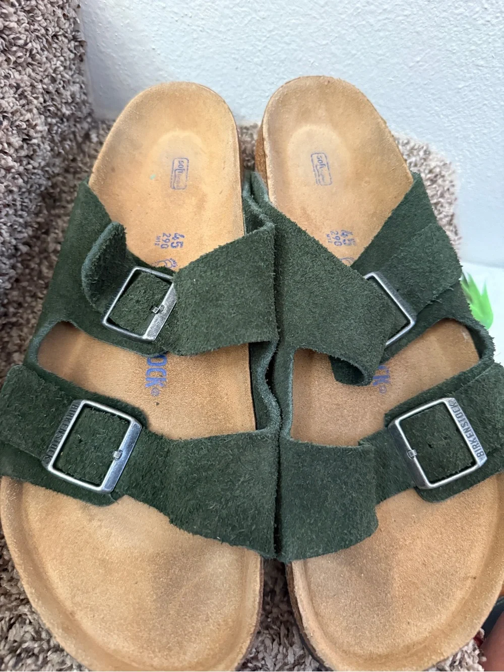 Birkenstock Arizona Dark Green Suede Two-Strap Sandals